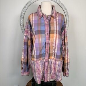 We The Free People Madras Dreams Button-Up Shirt Patchwork Pastel Plaid Lite M